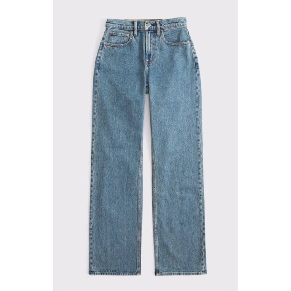 Abercrombie & Fitch Curve Love High Rise 90s Relaxed Jeans 34 Short Medium Wash